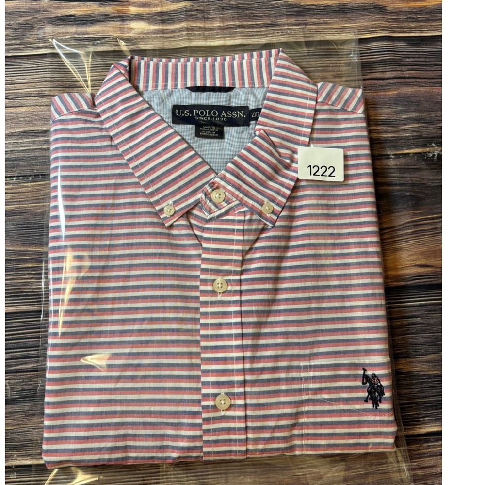 U.S. Polo Assn Shirt Mens 2XL Barberry Striped Short Sleeve Button Down NWT - Picture 14 of 14